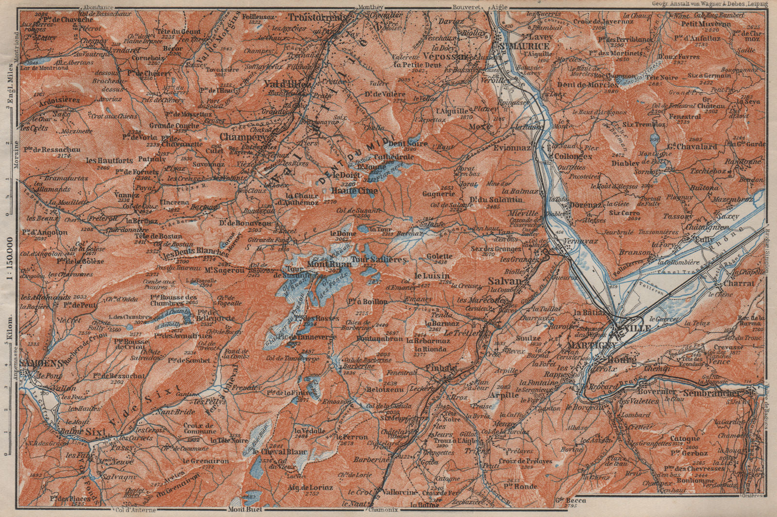 VAL D'ILLIEZ/DENT DU MIDI.Champéry Samoëns Avoriaz Morzinette Martigny 1913 map